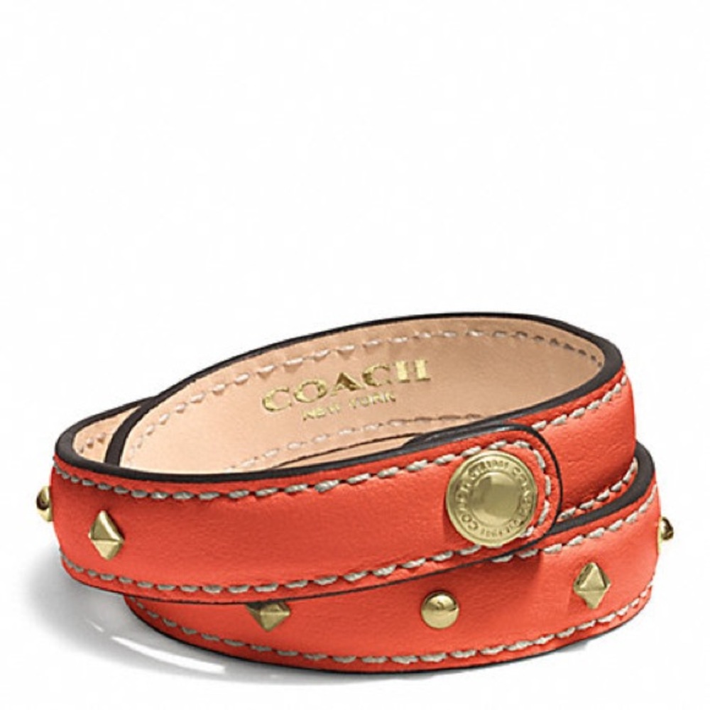 COACH STUDDED LEATHER WRAP BRACELET
